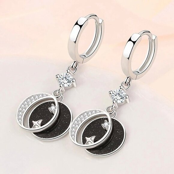 NWT Star Moon Dangle Drop Earrings S925 Sterling Silver CZ Enamel Celestial - Picture 6 of 10